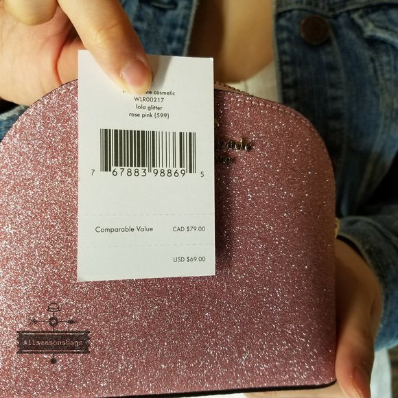 Kate Spade LOLA glitter small dome cosmetic PINK - Picture 3 of 7